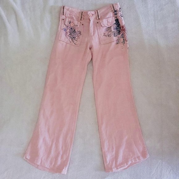 Y2K Love+B low-waisted salmon dusty pink flared wide-leg flowy cotton pants - Picture 1 of 4